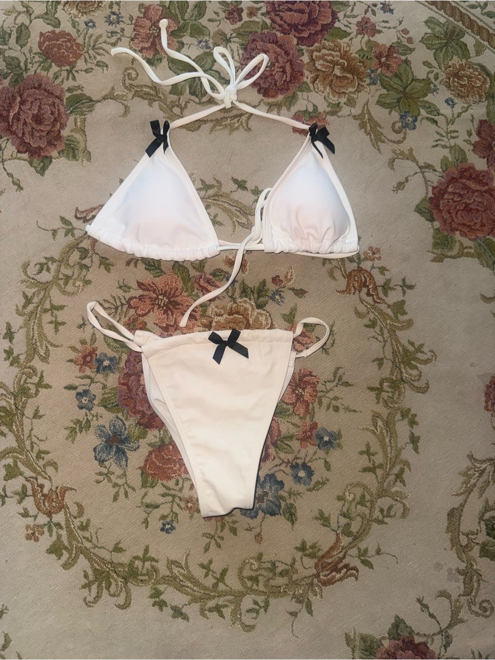 White Triangle Bikini with Black Bow Accents